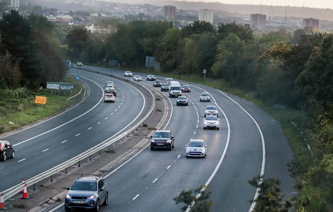 Cars travelling along a motorway near Bristol.