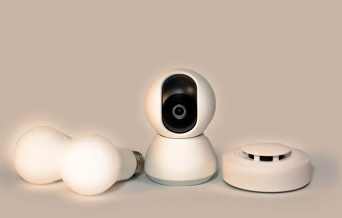 A smoke detector, light bulbs and other household electronic devices.