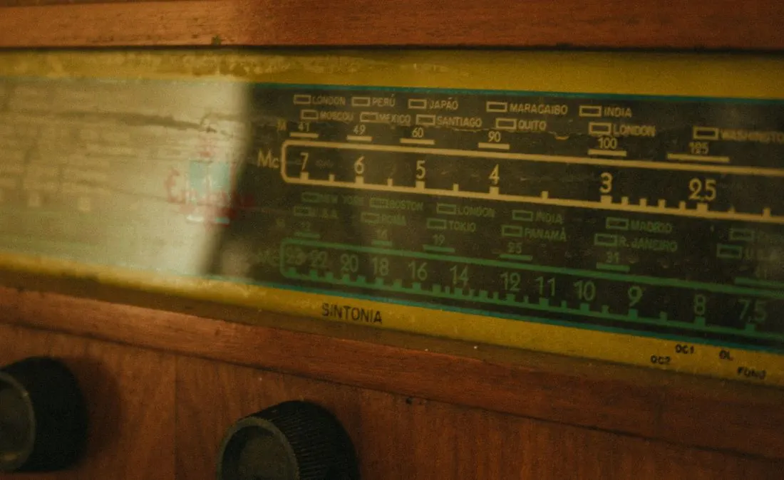 A close view of frequency markings on a radio tuner.